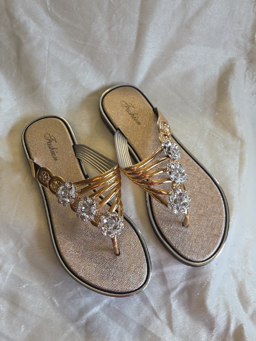 Gold Jeweled Women’s Slip-On Sandals